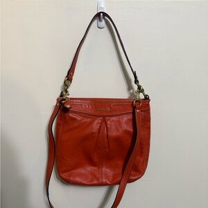 Vintage Coach Orange-Red Leather Handcrafted Shoulder Bag with Gold Hardware